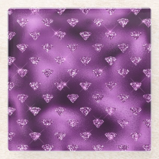 Lila Ombre Glam Glitzer Diamonds Pattern Glasuntersetzer (Vorderseite)