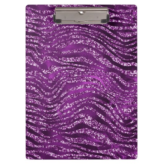 Lila Ombre Glam Glitzer Tiger Streifen Muster Klemmbrett (Vorderseite)