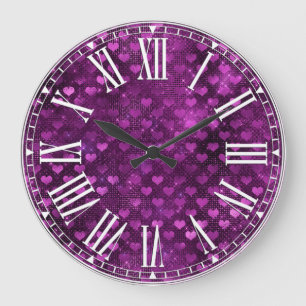 Lila Ombre Glam Hearts Muster Große Wanduhr
