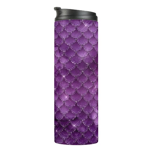 Lila Ombre Glam Mermaid Scales Muster Thermosbecher (Nach rechts gedreht)