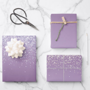 Lila Ombre-Glitzer Geschenkpapier Set