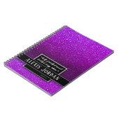 Lila Ombre Glitzer Glitzern Schwarz-weiß Monogram Notizblock (Linke Seite)