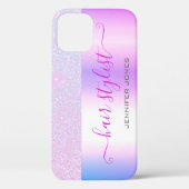Lila Ombre Glitzer Individuelle Name Case-Mate iPhone Hülle (Rückseite)