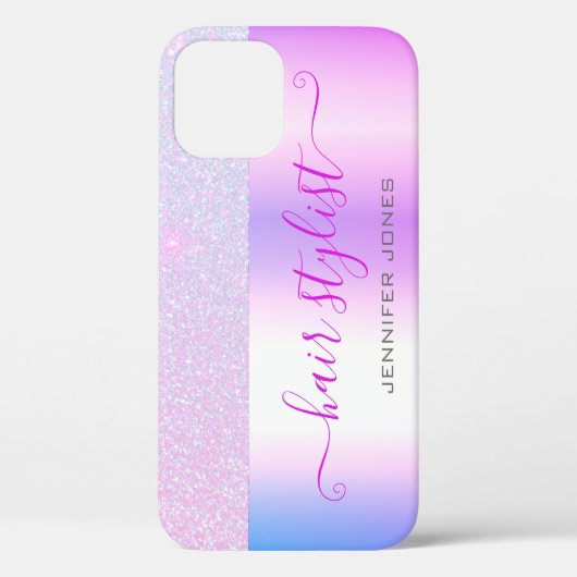 Lila Ombre Glitzer Individuelle Name Case-Mate iPhone Hülle (Rückseite)