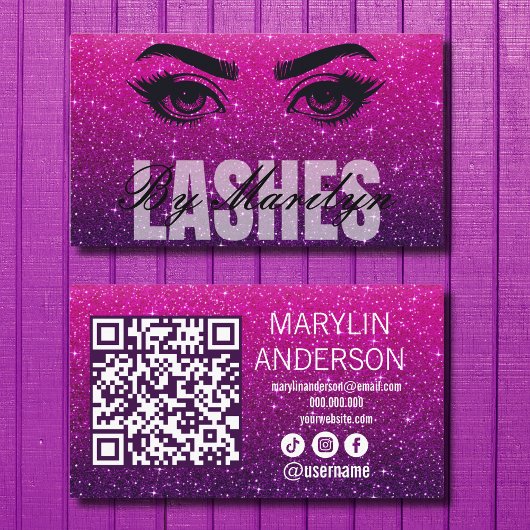 Lila Ombre Glitzer Lash Technischer QR-Code Visitenkarte