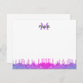 Lila Ombre Glitzer Tropfen Skript Mit Monogramm Mitteilungskarte (Vorne/Hinten)