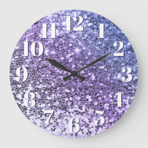 Lila Ombre Klumpiger Glitter Große Wanduhr