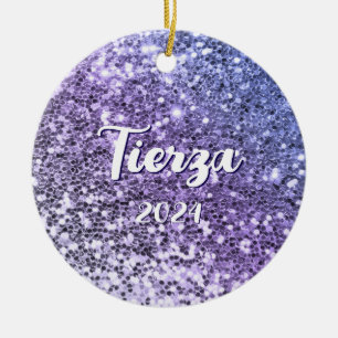 Lila Ombre Klumpiger Glitter Personalisiert Keramik Ornament