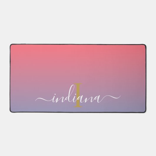 Lila Ombre Monogram Name Script Schreibtischunterlage (Vorderseite)