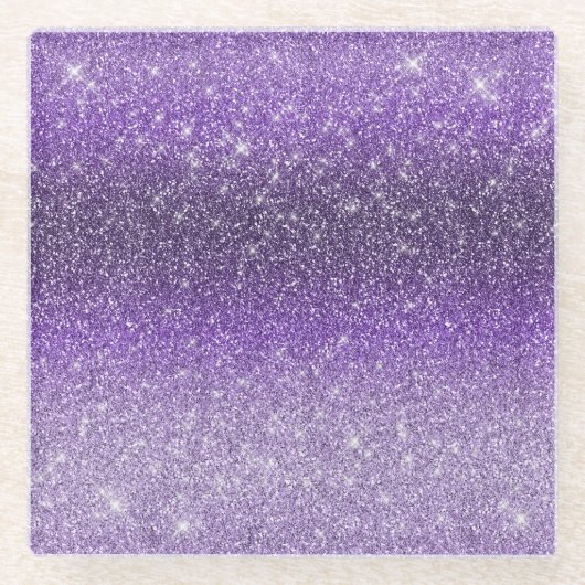 Lila Ombre Sparkle Glitzer Glasuntersetzer (Vorderseite)
