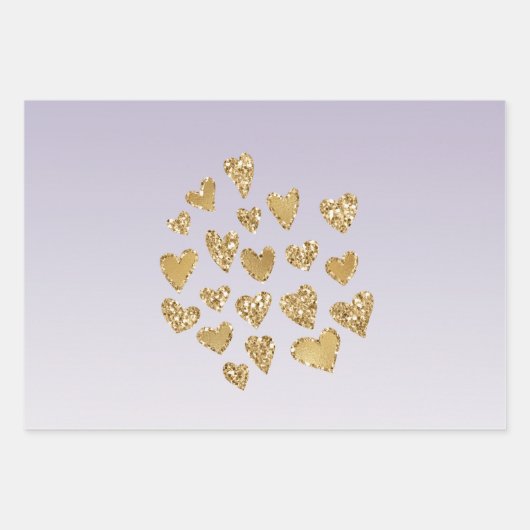 Lila Ombre Sparkle Gold Glitzer Hearts Geschenkpapier Set (Vorderseite)