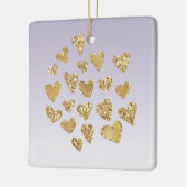 Lila Ombre Sparkle Gold Glitzer Hearts Keramikornament (Links)