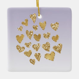 Lila Ombre Sparkle Gold Glitzer Hearts Keramikornament