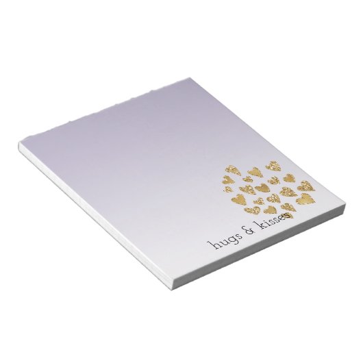 Lila Ombre Sparkle Gold Glitzer Hearts Notizblock (angewinkelt)