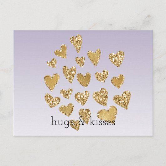 Lila Ombre Sparkle Gold Glitzer Hearts Postkarte (Vorderseite)