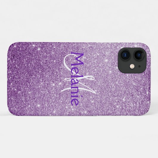 Lila Ombre Sparkling Glitzer Mit Monogramm Case-Mate iPhone Hülle (Rückseite (Horizontal))