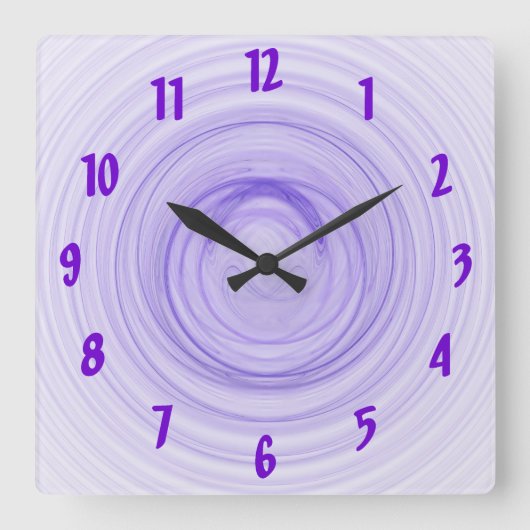 Lila Ombre Spirals Abstrakt Quadratische Wanduhr (Vorderseite)