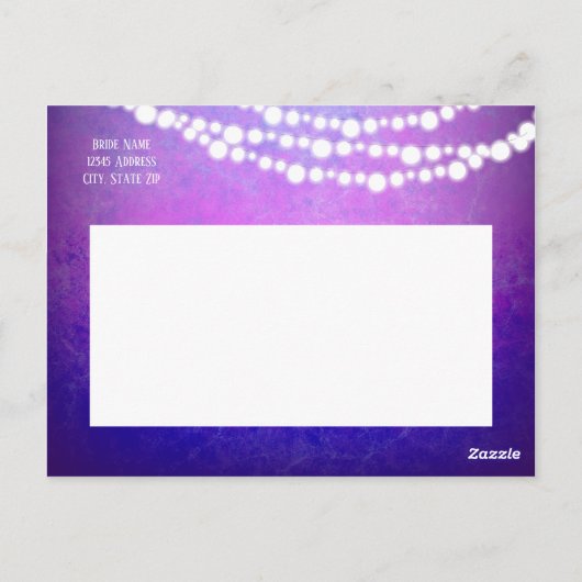 Lila Ombre String Lights Rustikal Save the Date Postkarte (Rückseite)