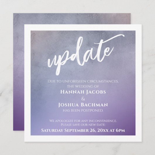 Lila Ombre Texture Postponed Wedding Update Card Einladung (Vorne/Hinten)