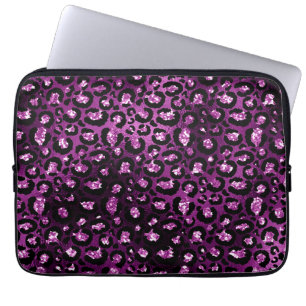 Lila Ombre- und Black Glam Glitzer Leopard Spots Laptopschutzhülle
