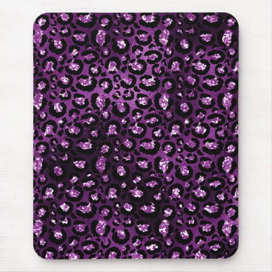 Lila Ombre- und Black Glam Glitzer Leopard Spots Mousepad (Vorne)