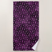 Lila Ombre- und Black Glam Glitzer Leopard Spots Strandtuch (Vorderseite)