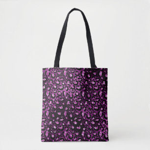 Lila Ombre- und schwarze Glam-Glitter-Leopardenfle Tasche