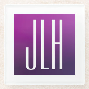 Lila Ombre- und White-Initialen oder andere Texte Glasuntersetzer