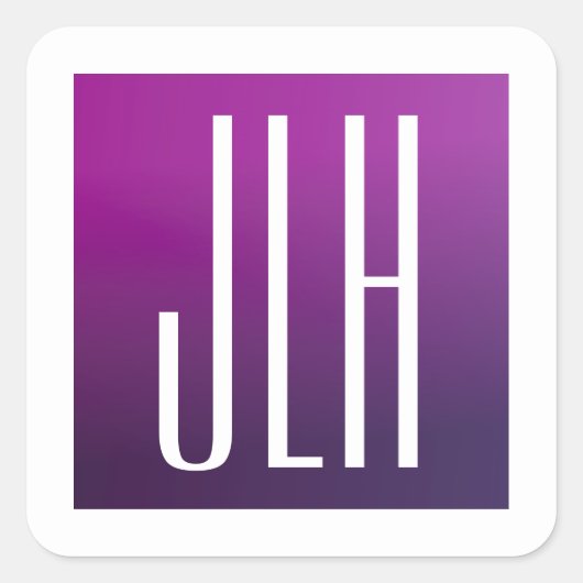 Lila Ombre- und White-Initialen oder andere Texte Quadratischer Aufkleber (Vorderseite)