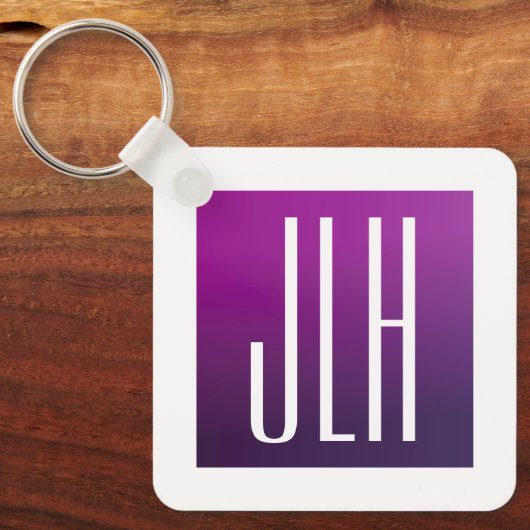 Lila Ombre- und White-Initialen oder andere Texte Schlüsselanhänger (Vorderseite)