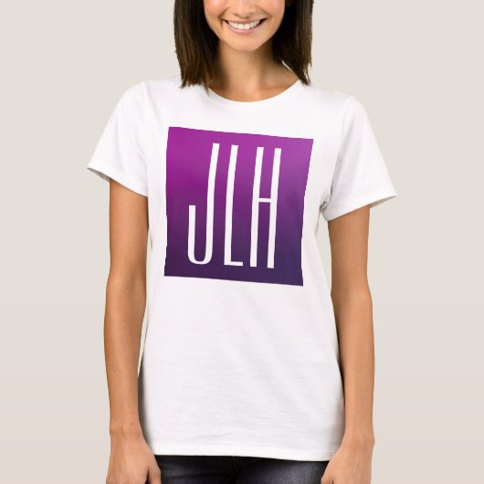 Lila Ombre- und White-Initialen oder andere Texte T-Shirt (Vorderseite)