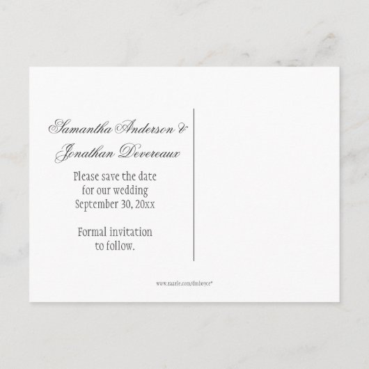 Lila Ombre Verzierte Wirbel Save the Date Ankündigungspostkarte (Rückseite)