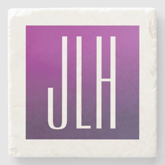 Lila Ombre & weiße Initialen oder anderer Text Steinuntersetzer (Vorderseite)