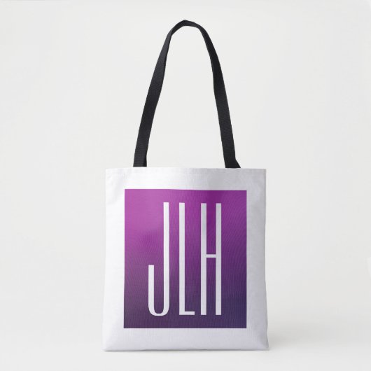Lila Ombre & weiße Initialen oder anderer Text Tasche (Vorderseite)