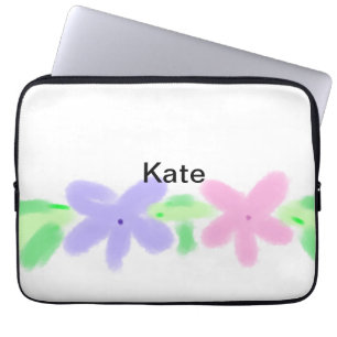 Lila orange abst floral aquarell name text laptopschutzhülle