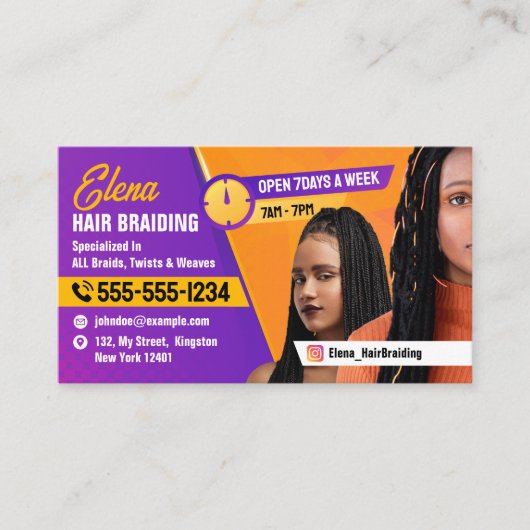 Lila & Orange African Hair Brading Beauty Salon Visitenkarte (Vorderseite)