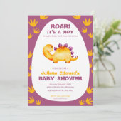 Lila Orange Aquarell Dinosaur Baby Boy Dusche Einladung (Stehend Vorderseite)