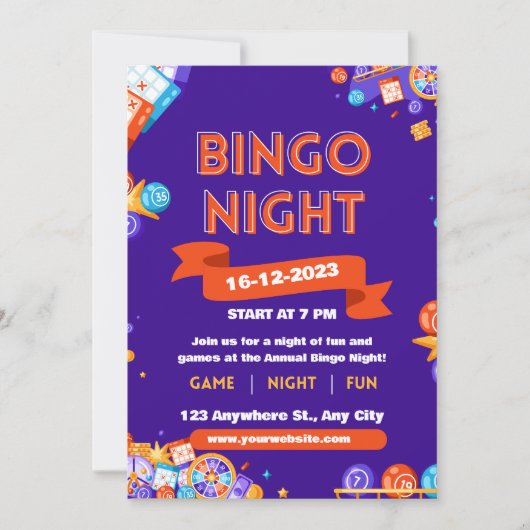 Lila & Orange Bingo Fun Night Invite Fundraiser Einladung (Vorderseite)