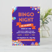 Lila & Orange Bingo Fun Night Invite Fundraiser Einladung (Stehend Vorderseite)
