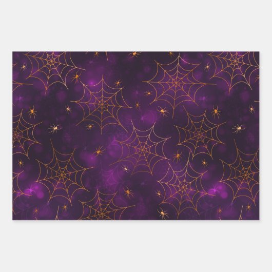 Lila, Orange & Black CobwebHalloween Bokeh Geschenkpapier Set (Vorderseite)