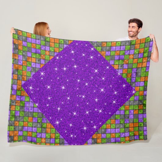 LILA ORANGE BLACK GREEN HALLOWEEN KUBE PATTER FLEECEDECKE (Beispiel)