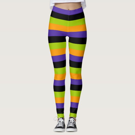 Lila Orange Black Green Hexe Stripes Halloween Leggings (Vorderseite)