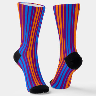 Lila Orange Blau Vertikale Streifen Design   Socken