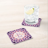 Lila Orange Bluebell Sun Monogram Paper Untersetze Rechteckiger Pappuntersetzer (Vor Ort)