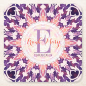 Lila Orange Bluebell Sun Monogram Paper Untersetze Rechteckiger Pappuntersetzer (Vorderseite)