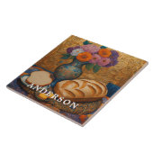 Lila Orange Blume Vase Stillleben Fliese (Seite)