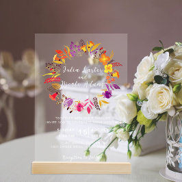 Lila Orange Boho Wildblume Foliage Hochzeit Acryleinladungen