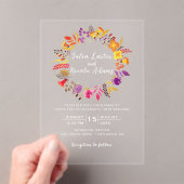 Lila Orange Boho Wildblume Foliage Hochzeit Acryleinladungen (Insitu (Handheld))