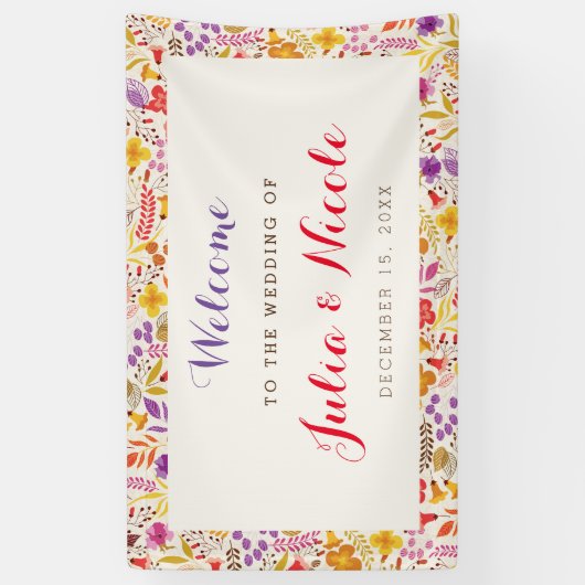 Lila Orange Boho Wildblume Foliage Hochzeit Banner (Vertikal)