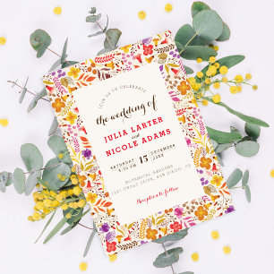 Lila Orange Boho Wildblume Foliage Hochzeit Einladung